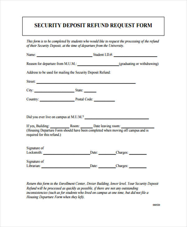 security deposit return refund form