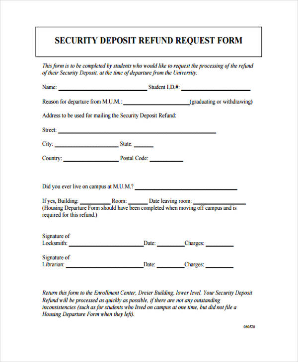 Free 10 Security Deposit Return Forms In Pdf Ms Word 6841