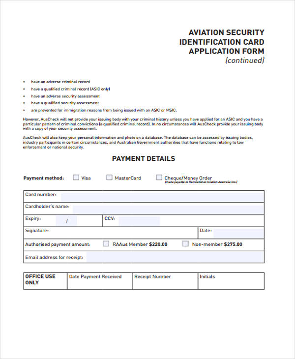 security identification application form