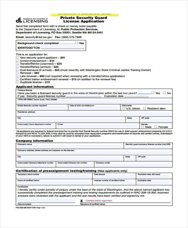 Free 11 Security Application Forms In Pdf Ms Word 9148