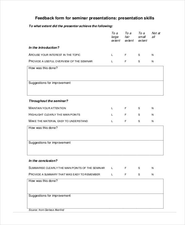 seminar presentation skills feedback form