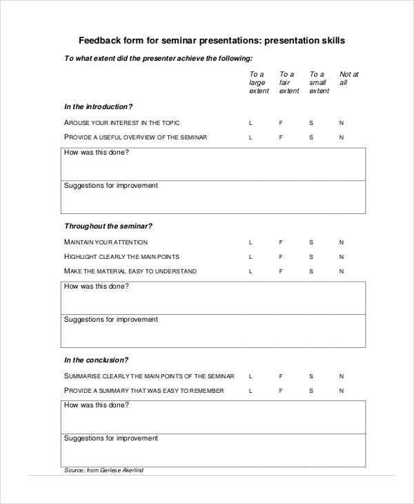 class presentation feedback form