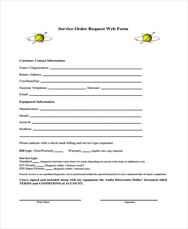 service order request web form