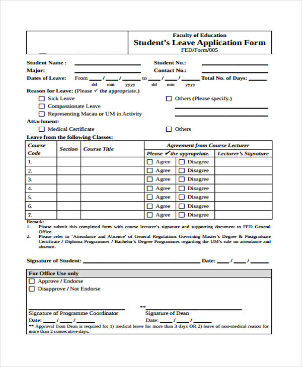 sick student leave application form1