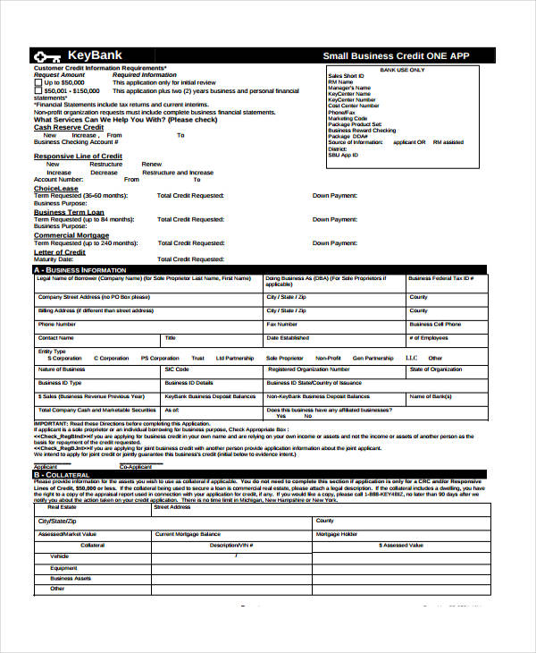 small business credit application form