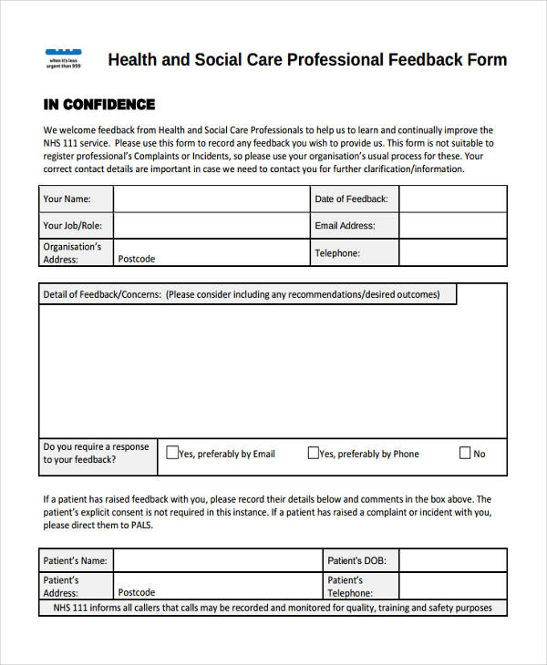 FREE 10+ Professional Feedback Forms in PDF MS Word Excel