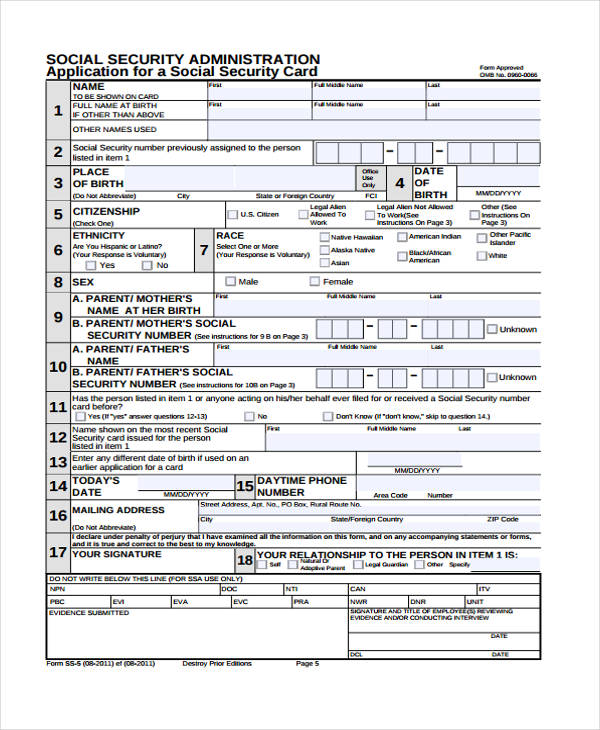 Application For Social Security Card