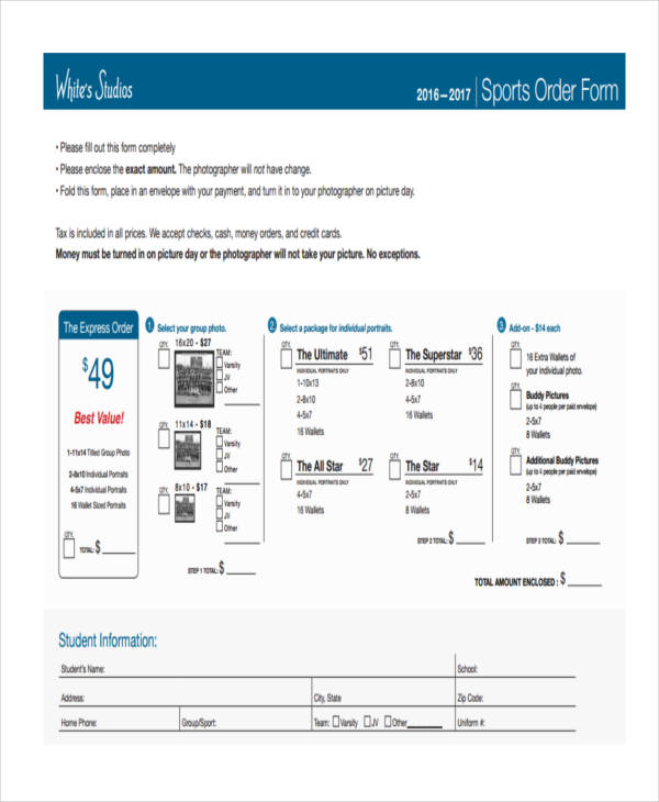 sports package form