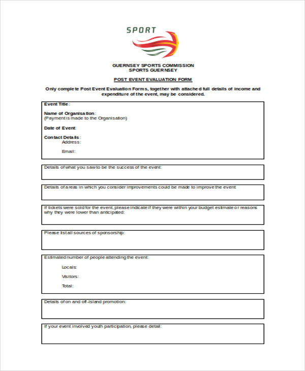 sports post event evaluation form