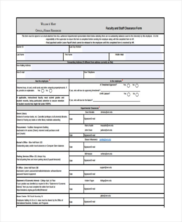 Free 19 Employee Clearance Forms In Pdf Ms Word Excel 1751