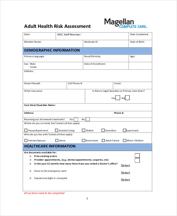 staff health risk assessment form