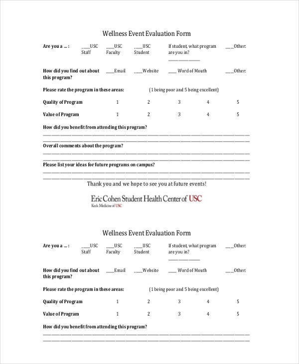 staff wellness event evaluation form