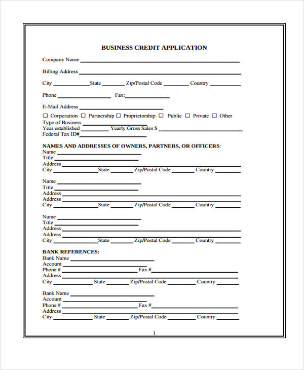 standard business credit application form