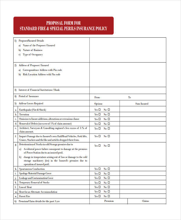 standard fire special proposal form1
