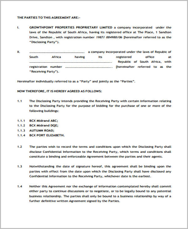 standard non disclosure confidentiality agreement form