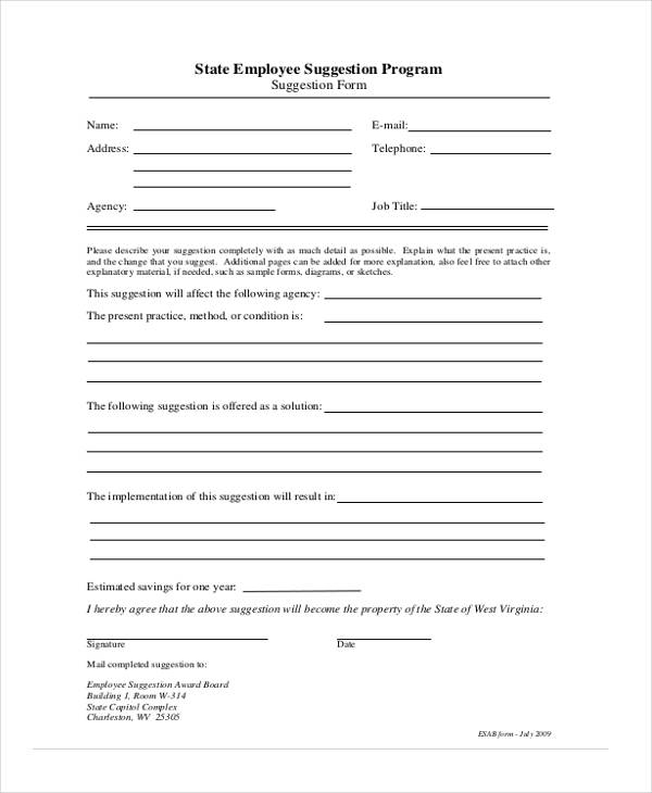 Employee Suggestion Form Template Free Download