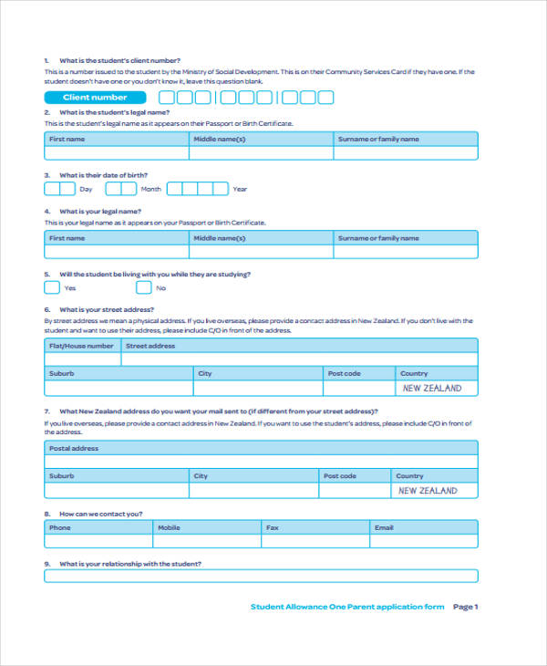 student allowance one parent application form1