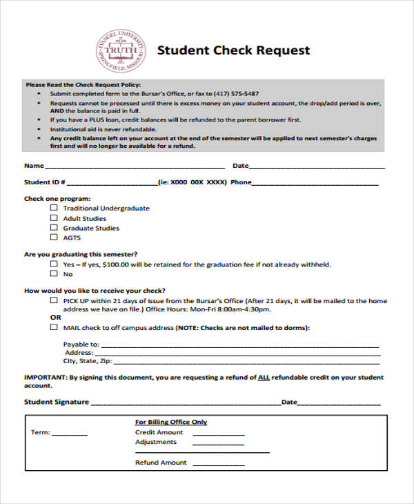 student check request form