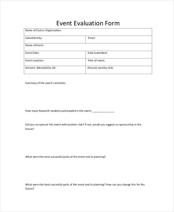 student club event evaluation form