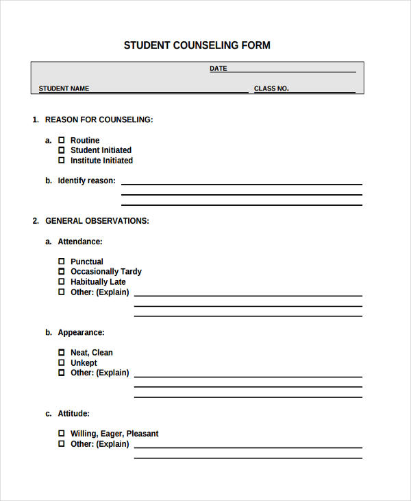 student counseling report form