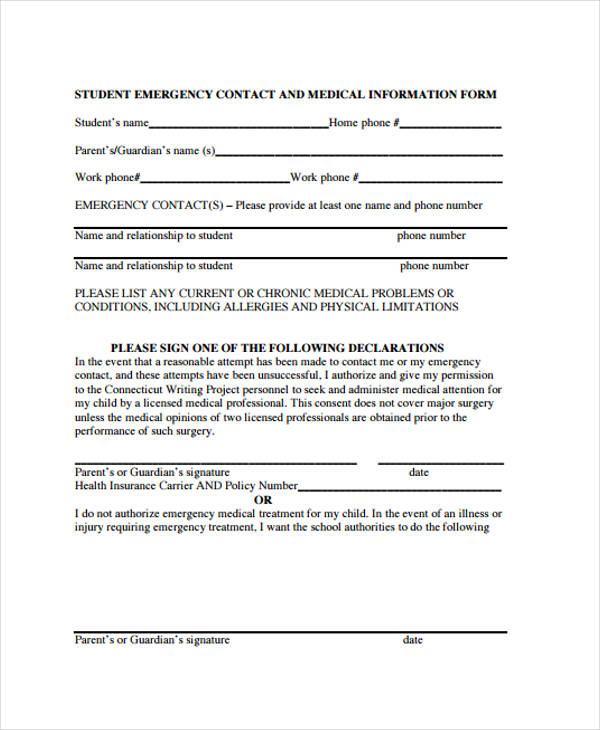 student emergency contact information form