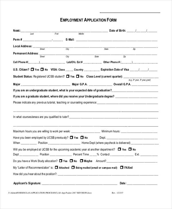 student employee application form