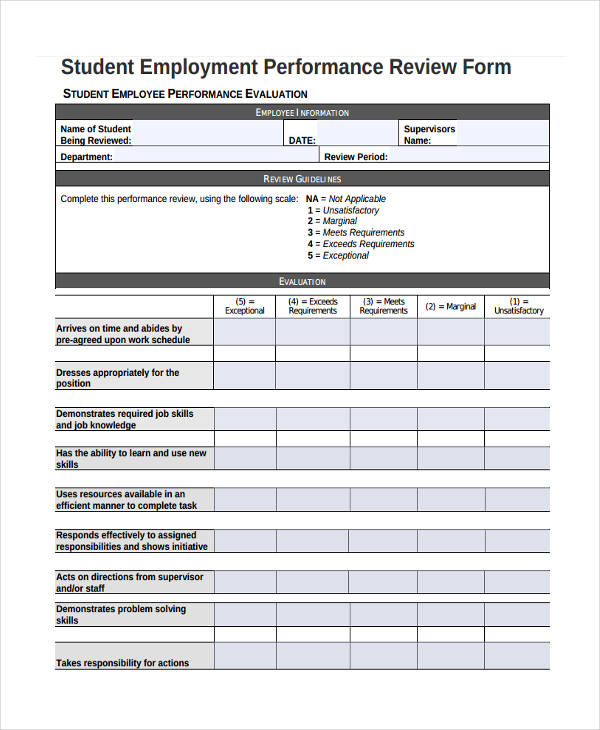 student employment performance review form