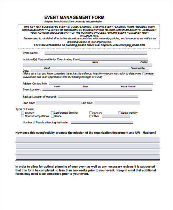 student event management form