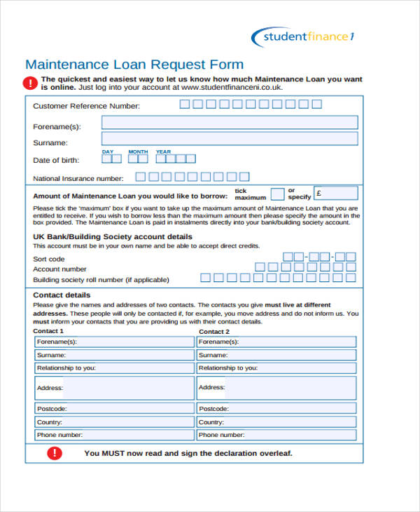 student finance loan application form