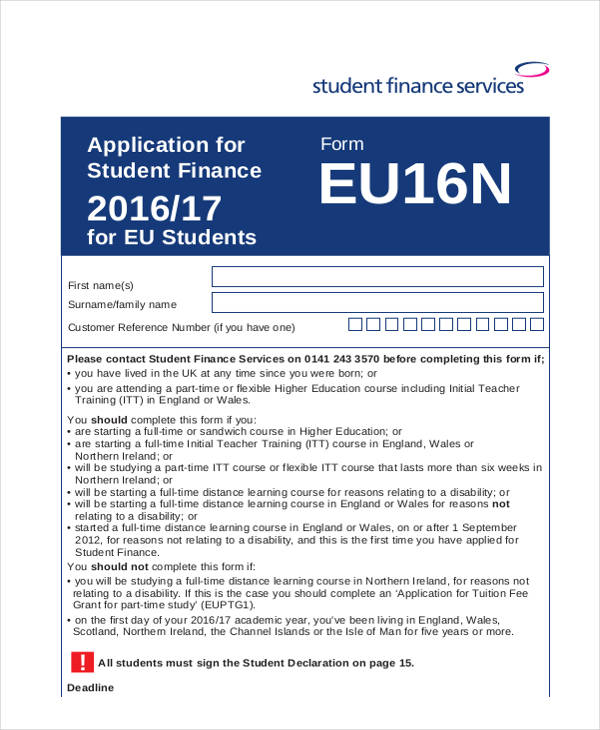 student finance paper application form