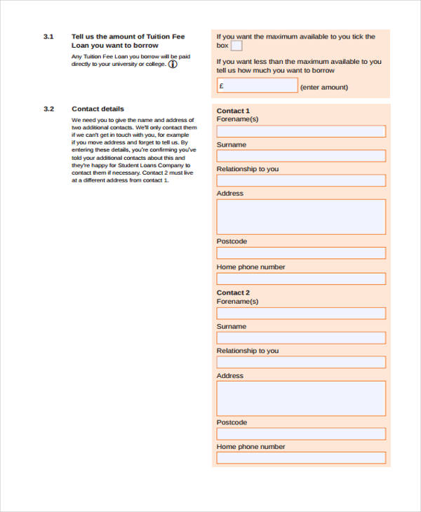 student finance part time application form