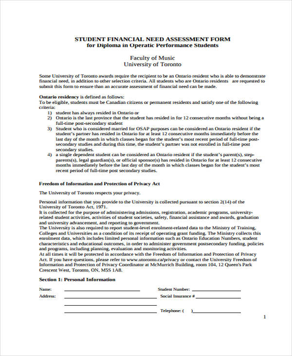 student financial needs assessment form1