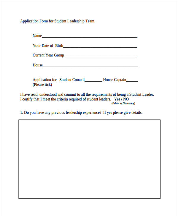 student leader application letter example