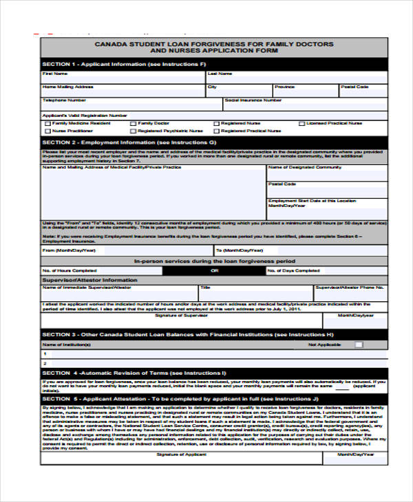 student loan forgiveness application form