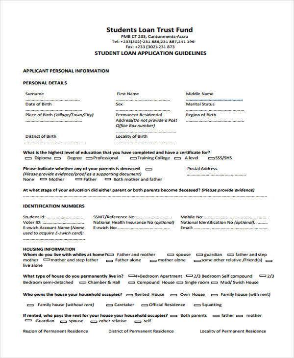 loan form sample application pdf Student in Application Forms PDF 41