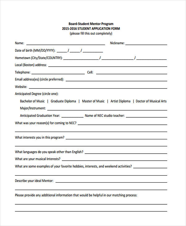 student mentor board application form