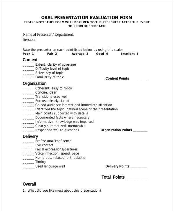 oral presentation student feedback form