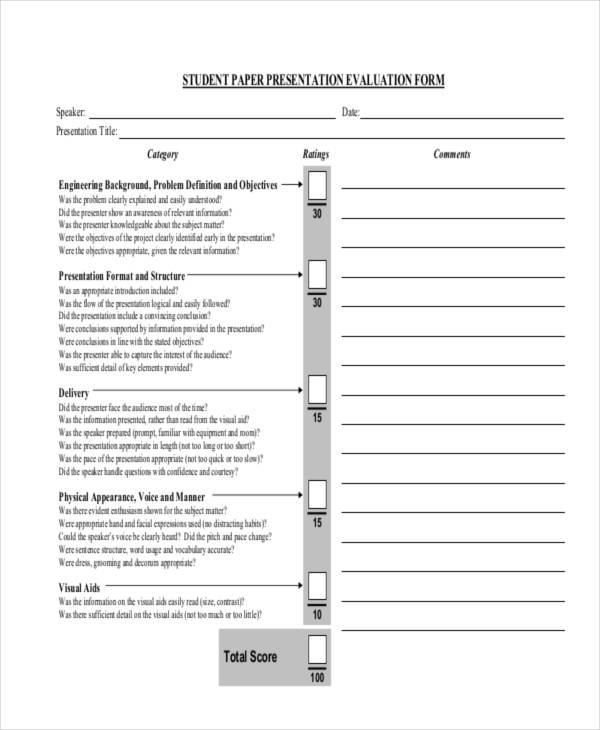 student paper presentation feedback form