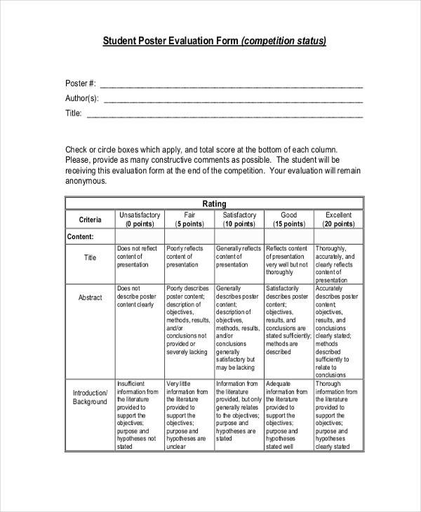 student poster presentation feedback form