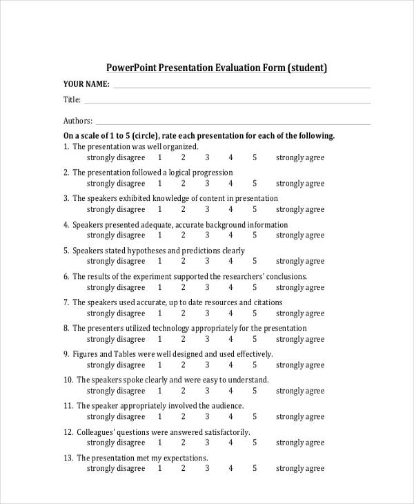 student powerpoint presentation feedback form