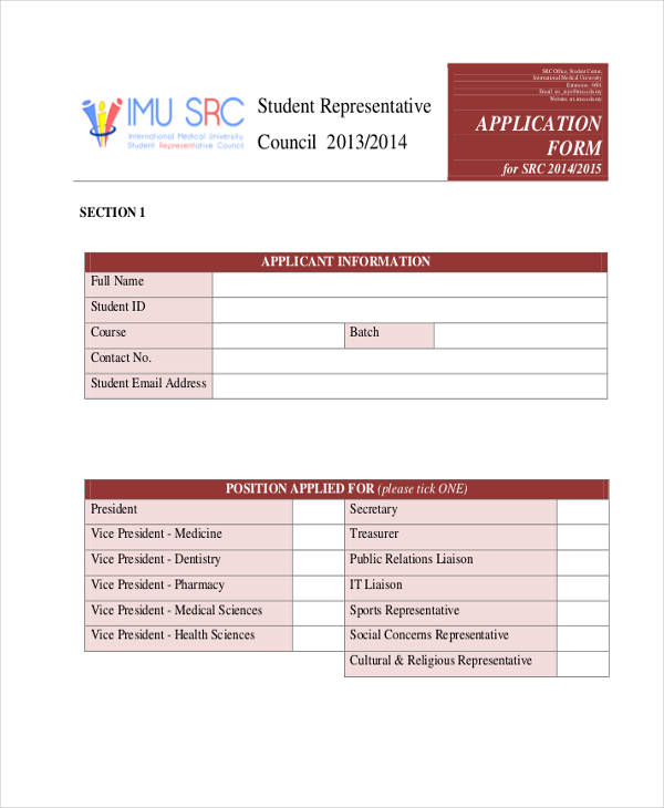 FREE 42  Sample Student Application Forms in PDF MS Word Excel