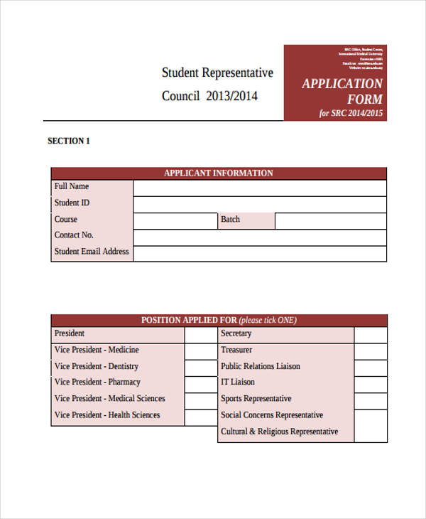 student representative council application form1