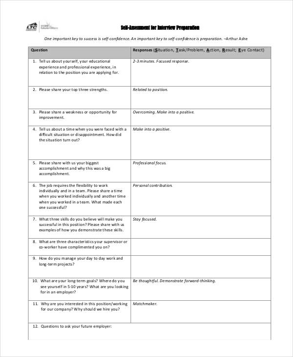 student self assessment interview