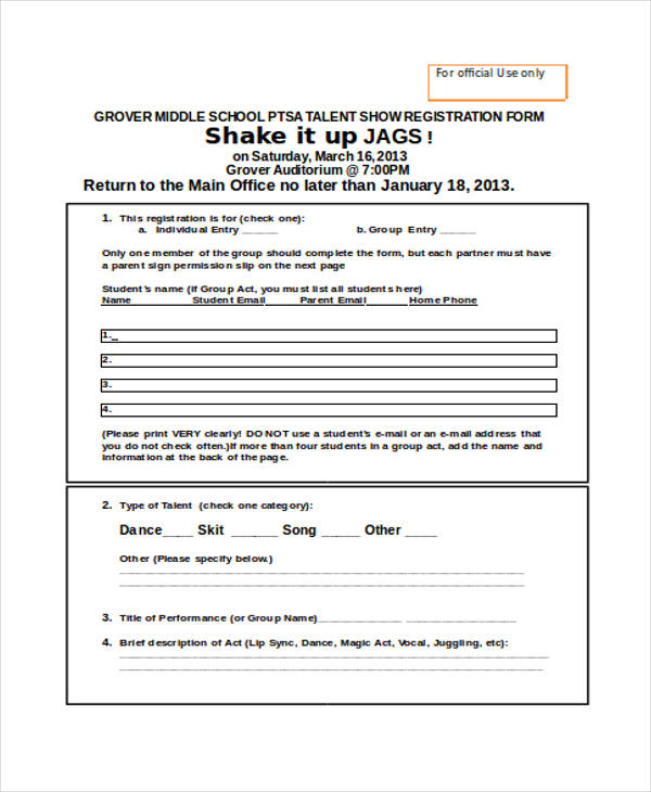 FREE 11 Talent Show Registration Forms In PDF MS Word