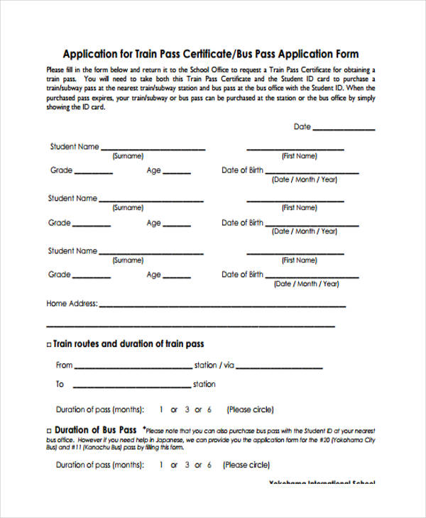 student train pass certificate application form