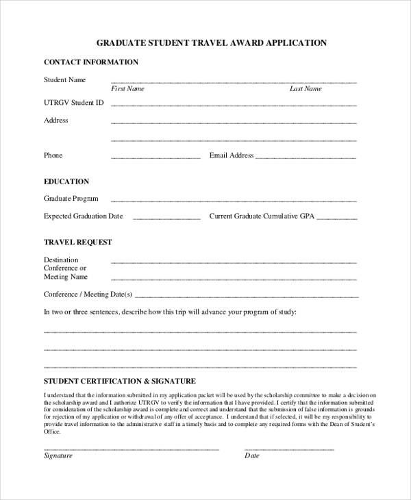 student travel award application form