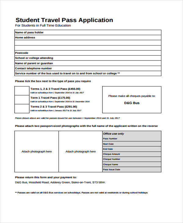 student travel pass application form