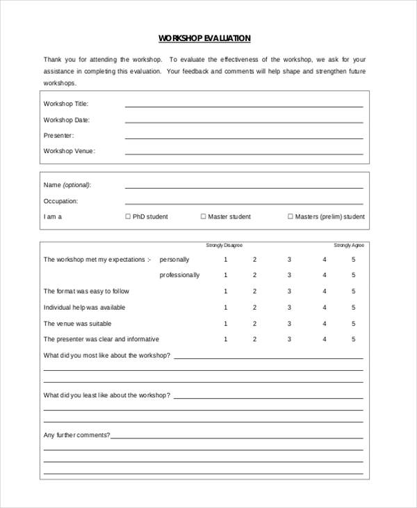 student workshop evaluation form in doc