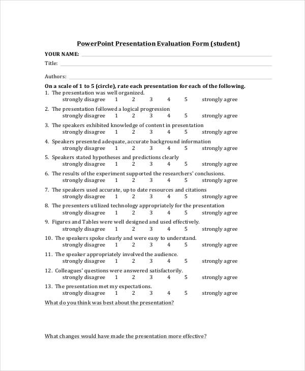 students powerpoint presentation evaluation form
