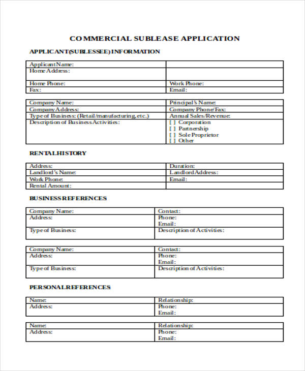 sublease application form